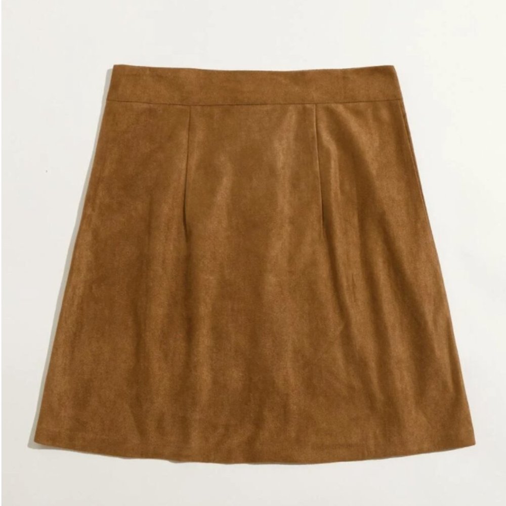 Brown faux suede button up skirt - Picture 2 of 3